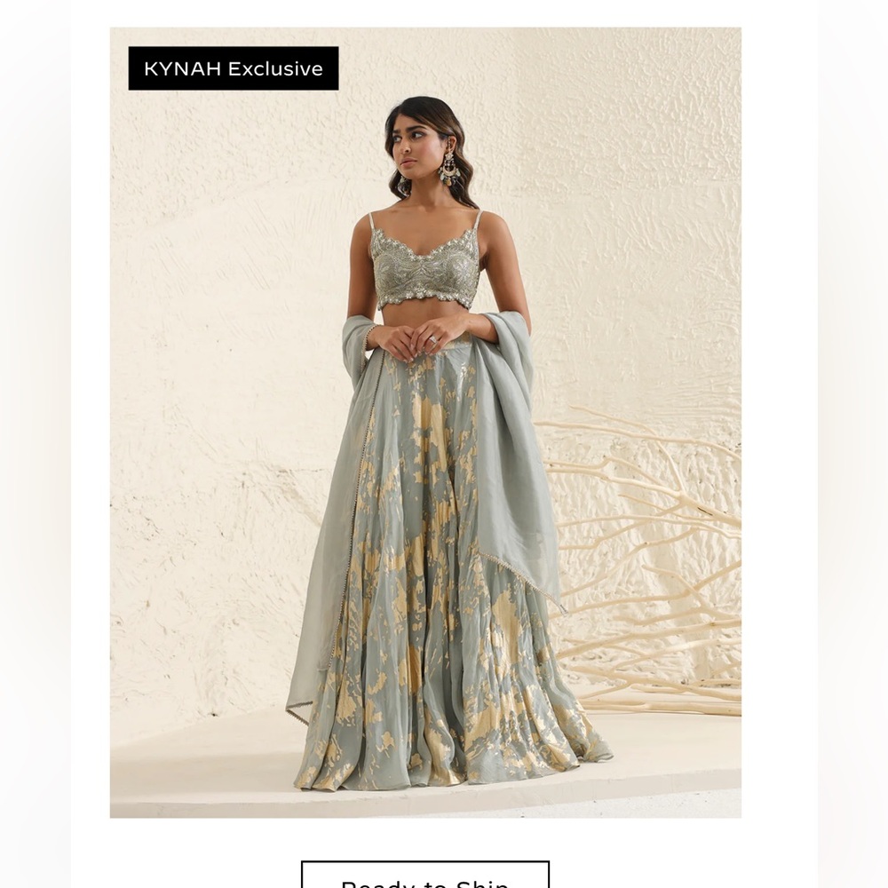 KYNAH exclusive grey & gold lehenga XS. Can bundle with matching jewelry set.